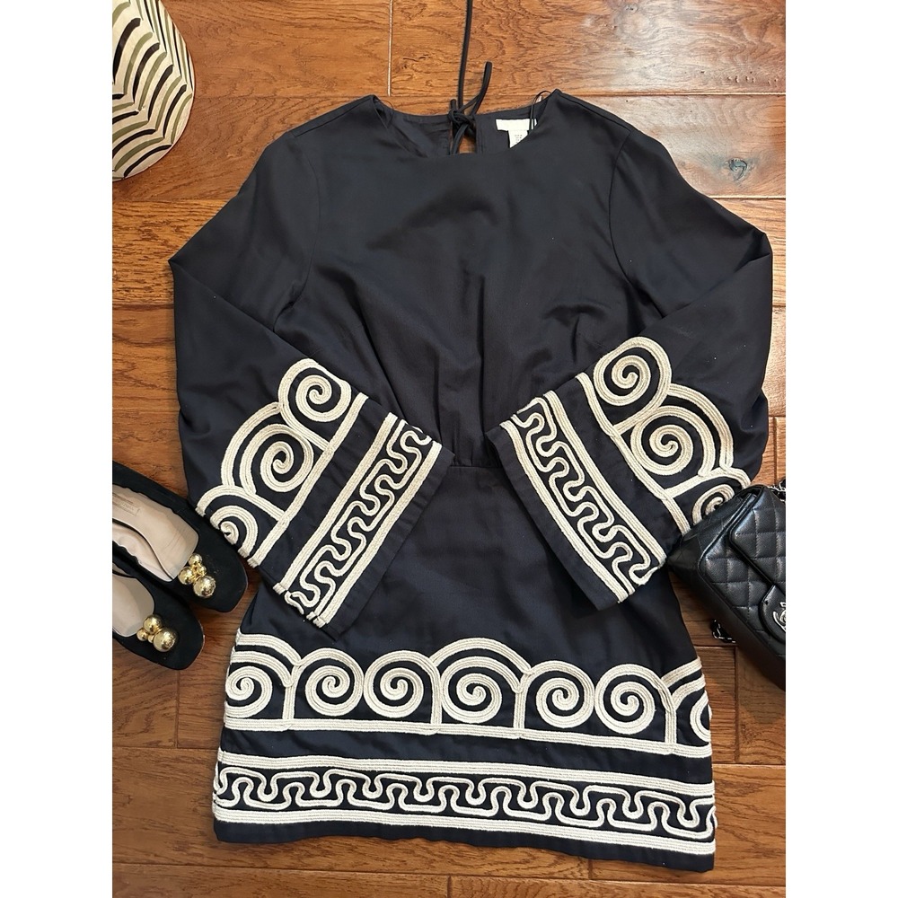 H&M Medium M Navy Lyocell Cotton Soutache Cording Embroidered Mini Dress Boho